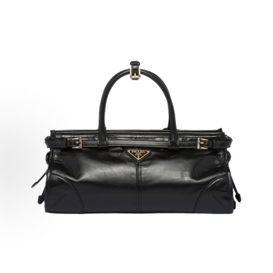 PRADA普拉达 soft lux 系列 短⼿柄 ⽪⾰ ⼿提单肩包 中号 ⼥ 款 ⿊⾊